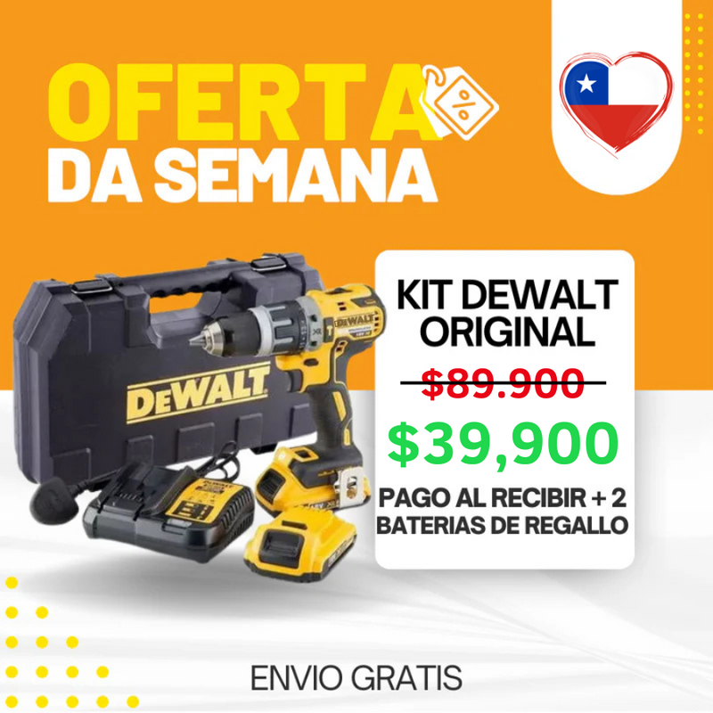 KIT DEWALT ORIGINAL: TALADRO DE ALTO IMPACTO + 26 ACCESORIOS + 2 BATERIAS - CIERRE DE LA TIENDA!!!