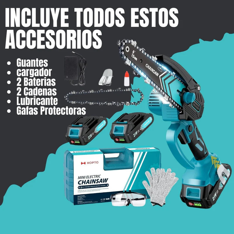 Mini Motosierra Portátil Profesional + 2 Baterías Recargables + Maletín con Accesorios